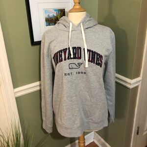 Vineyard Vines Light Gray Hoodie with Embroidered Whale and Arch Logo
